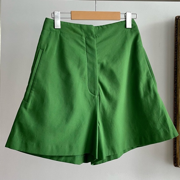 Acne Studios Green Merlo Pique Cotton High-Waisted Flared Shorts - Picture 1 of 4